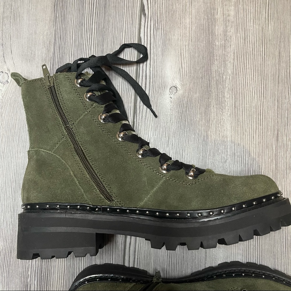 Steve Madden Rainier Green Suede Lace Up Fur Combat Boots - Picture 7 of 11